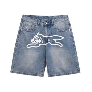 Heren shorts Casual Sky Blue Dog Gedrukte Men jeans loslating fit rechte been denim shorts vrouwtjes vintage zomers shorts broek t240515