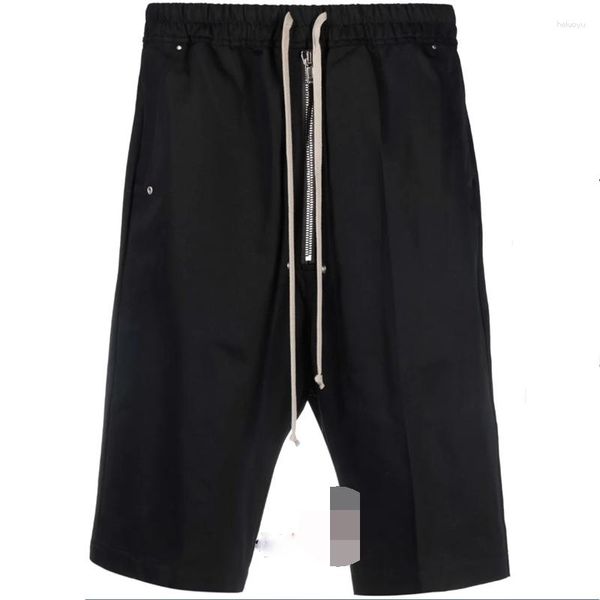 Pantalones cortos para hombres Pantalones deportivos casuales Playa Verano Negro Cintura elástica Diseño de cuerda blanca Pierna recta delgada