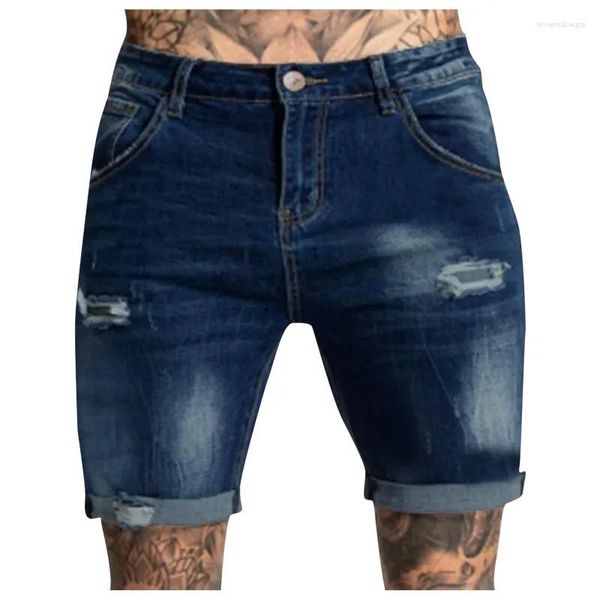 Short pour hommes décontracté fermeture éclair trou jean pantalon serré poche lavage pantalon déchiré effiloché Denim pour homme court S