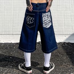 Heren shorts Celana Pendek Jeans Gambar Huruf Bordir Saku Hip Hop Untuk Pria Musim Panas Retro Ukuran Besar Denim Kaki Lebar Lutut Panjang 230510