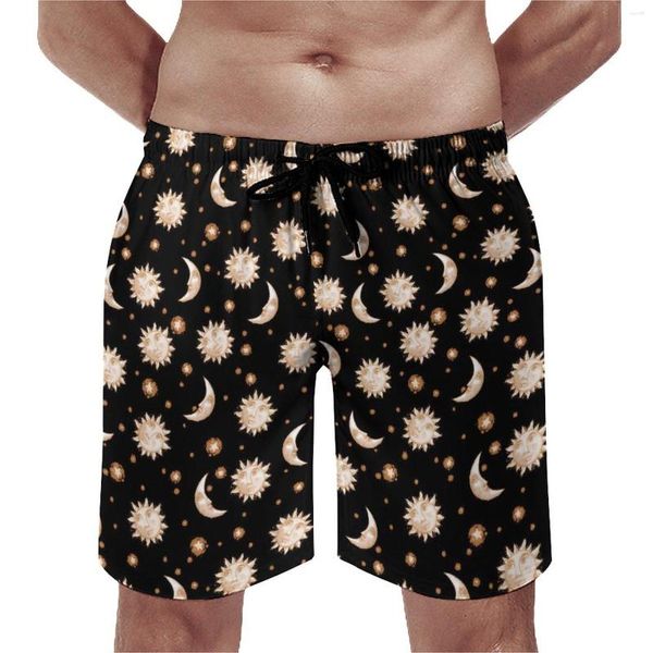 Short homme céleste soleil et lune planche or noir qualité courte taille élastique grande taille maillot de bain hommes