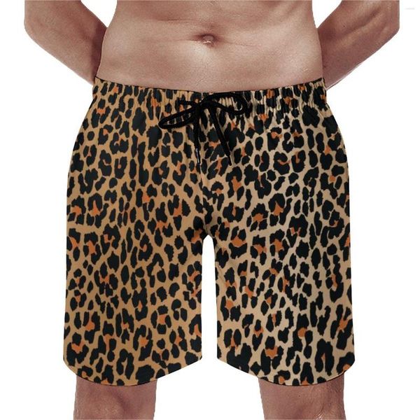Pantalones cortos para hombre, mallas con estampado de leopardo, tablero amarillo y negro de guepardo, pantalón corto para correr, bañadores informales de secado rápido