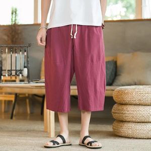 Shorts masculins de style chinois d'été pantalon de lin masculin 2024 pantalon de jambe larges mâle entrejambe hiphop homme joggers