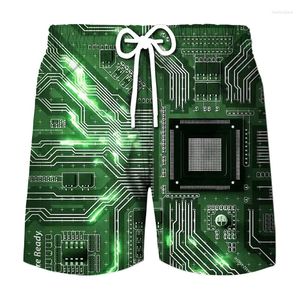 Heren shorts Circuit Board grafische korte broek voor mannen Hawaiian Beach 3D Print Electronic Chip CPU Cool Designs Gym Trunks Ice