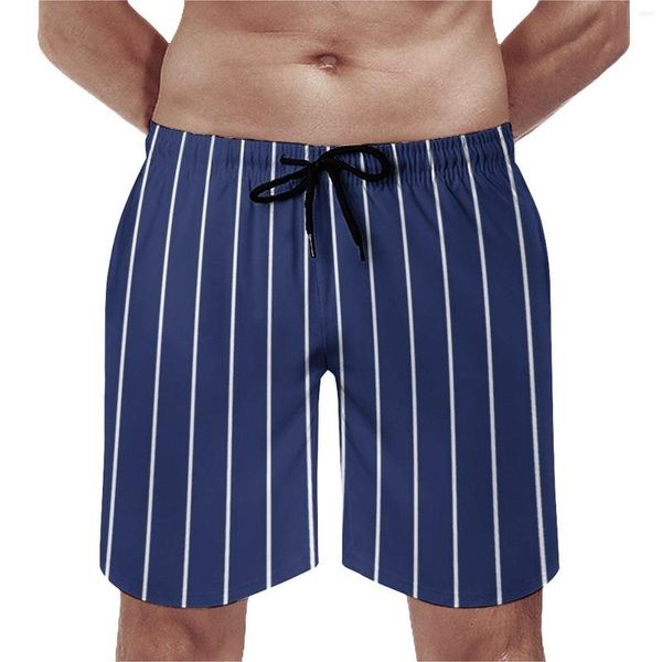 Pantalones cortos para hombre Tablero de rayas clásico Verano Líneas azules y blancas Hawaii Pantalones cortos de playa Deportes Surf Diseño cómodo Bañadores