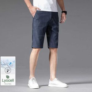 Heren shorts Classic Style Summer Mens Business dunne denim shorts lyocell stof rechtvaardige stretch blauwe korte jeans mannelijke merkl2405