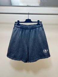 Herenshorts Klassiek gewassen vintage casual oversized short met dubbele geborduurde letters