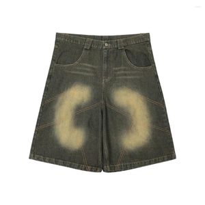 Heren shorts Color Match Pocket Washed Baggy Jeans for Men and Women Wide Leg Streetwear Casual over knie lengte denim broek