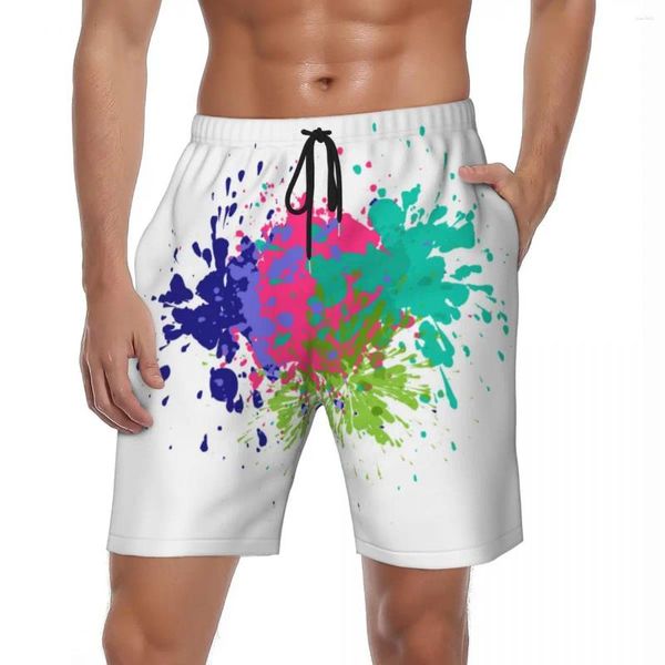 Shorts pour hommes Couleur Éclaboussures Abstrait Gym Été Coloré Vintage Plage Pantalon Court Mâle Sport Séchage Rapide Personnalisé DIY Maillot De Bain