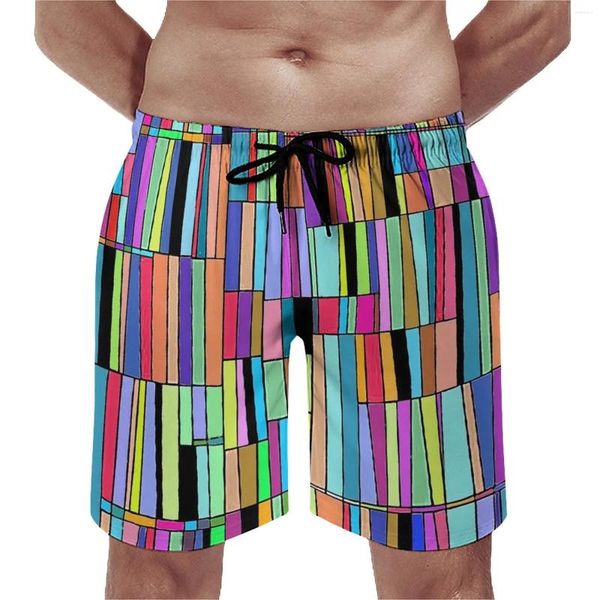 Shorts pour hommes Colorblock Board Bibliothèque abstraite Hawaii Beach Pantalons courts Hommes Design Surf Maillot de bain à séchage rapide Cadeau d'anniversaire