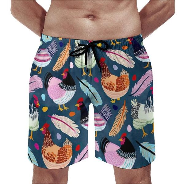 Shorts pour hommes Panneau de poulet coloré Imprimé animal de la ferme Motif mâles Pantalon court Impression Maillot de bain grande taille pour hommes