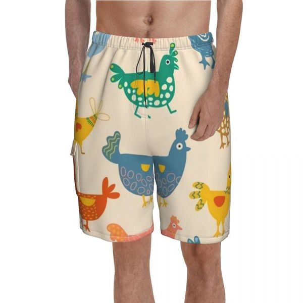 Shorts pour hommes coloré planche de poulet ferme imprimé Animal classique pantalon court homme impression surdimensionné maillot de bain cadeau d'anniversaire pour hommes