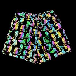 Heren shorts kleurrijke reflecterende tijgerprint voor mannen nacht reflecteren fluorescerende regenboog ademende yoga joggen met 230308