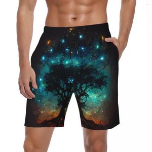 Pantalones Cortos para Hombre Colorido Árbol Cielo Estrella Gimnasio Verano Gaxary Tabla De Surf Pantalones Cortos Secado Rápido Casual Gráfico Bañadores De Gran Tamaño