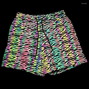 Shorts pour hommes imprimé zèbre coloré réfléchissant pour hommes nuit fluorescente yoga jogging sport hip hop réfléchissant vêtements légers