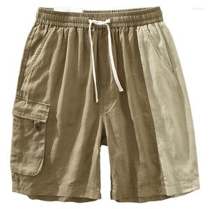 Shorts pour hommes contraste rayé lin pantalon été léger vêtements de plage tube droit ample décontracté