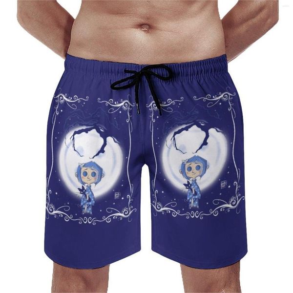 Pantalones Cortos para Hombres Coraline Ten Cuidado con lo que deseas Tablero Verano Halloween Ojos embrujados Dibujos Animados Casual Playa Pantalones Cortos Diseño Bañadores