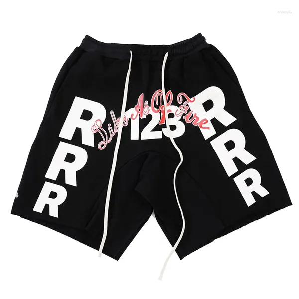 Shorts pour hommes Version correcte RRR123 Logo Lettre Cordon Terry Noir Hommes Femmes Lâche Casual Jogging Track Breeches