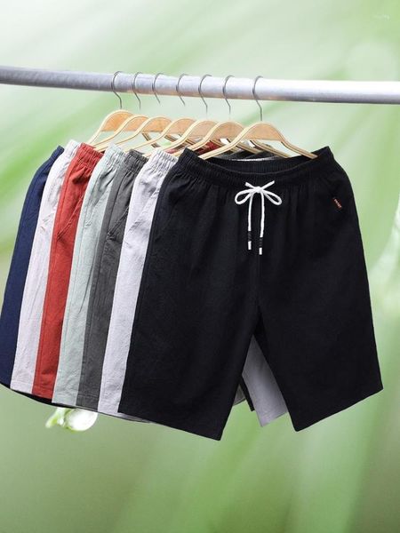 Pantalones cortos de algodón y lino para hombre, pantalones cortos básicos de verano, sudor ajustado coreano, moda versátil para la playa