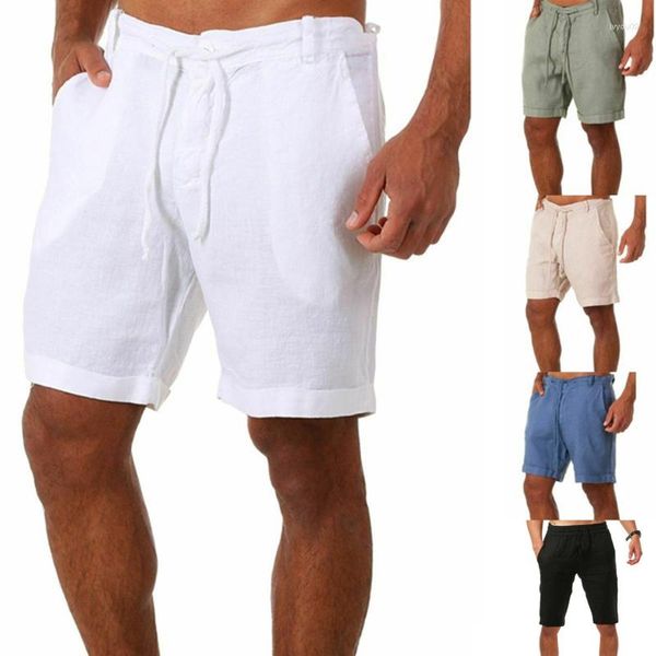 Shorts para hombres Cotton Linen Men 2023 Summer Solid Color Lace-up deportes informal