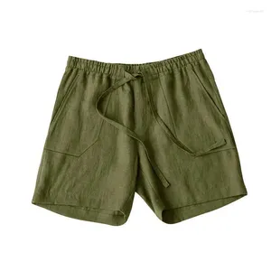 Short en coton et lin pour hommes, décontracté, cordon de serrage, à lacets, plage, respirant, ample, pantalon court, loisirs, couleur Pure, été