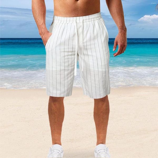 Short d'été en coton et lin pour hommes, rayé, basique, court, coréen, Slim, Sweat polyvalent, Harajuku, pantalon de plage pour Jogging