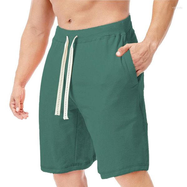 Shorts pour hommes mélange de coton et polyester longueur au genou hommes vêtements de sport et décontractés demi-court avec poches latérales pantalons d'été de couleur unie pour hommes