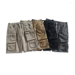 Short masculin Cotton vintage multi-poche cargo pour hommes streetwear mode lâche pantalon court décontracté cityboy