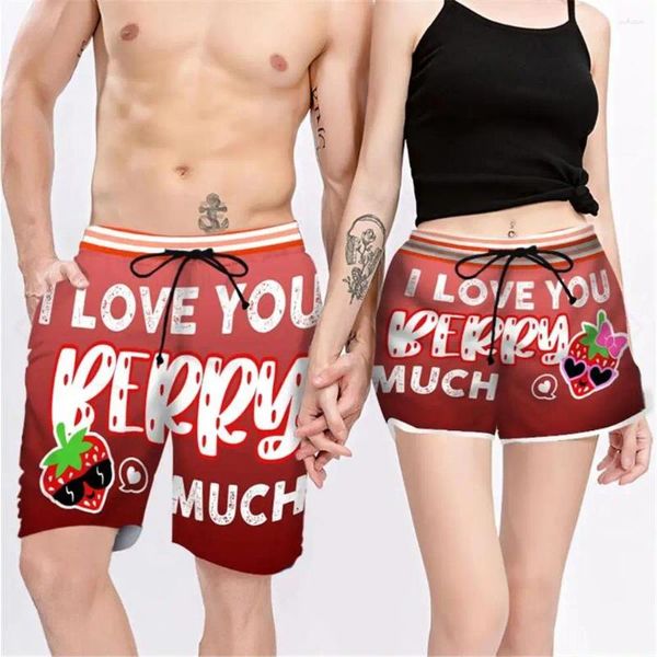 Shorts pour hommes Couple assorti - I Love You Berry Much 3D imprimé unisexe taille élastique été plage Harajuku décontracté Cool