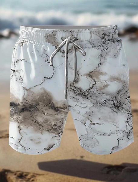 Shorts para hombres Crack Marbling Resort 3D Batón impreso Trunks elásticos cintura con cordón