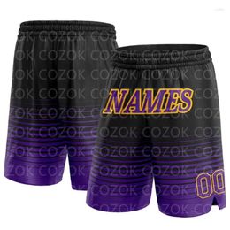 Shorts pour hommes Custom Black Purple Line Authentique Basketball 3D Imprimé Hommes Votre nom Mumber Séchage rapide Plage