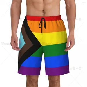 Pantalones cortos para hombres Custom LGBT Progress Pride Flag Swim Trunks Hombres Tabla de secado rápido Trajes de baño gay Boardshorts