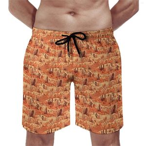 Short pour hommes, mignon, imprimé désert, Style dessin animé, rétro, graphique de plage, course à pied, Surf, maillot de bain à séchage rapide, cadeau d'anniversaire