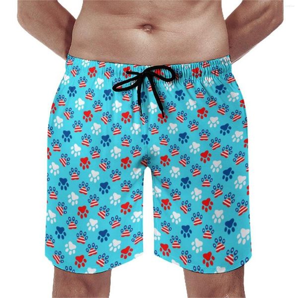 Herenshorts Cute Dog Paws Board Classic Men Beach Pants Patriotic Red White And Blue Print Swim Trunks Oversized