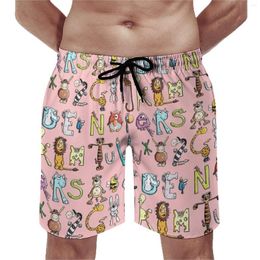 Heren Shorts Leuke Letter Print Board Trendy Grote Maat Strand Broek Grappige Kleurrijke Dier Mannelijke Zwembroek Klassiek