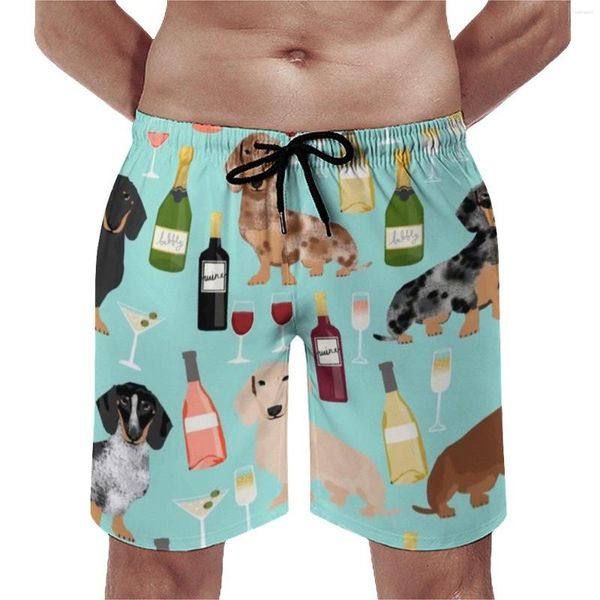 Pantalones cortos para hombres Dachshund Board de vino Cócteles de champán de verano Running Beach Man Secado rápido Bajón de natación de gran tamaño personalizado