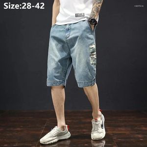 Heren shorts denim zomer mannen casual los plus maat 42 40 38 knie lengte fit boy tiener jeans mannelijk uitgerekt grote halve broeken