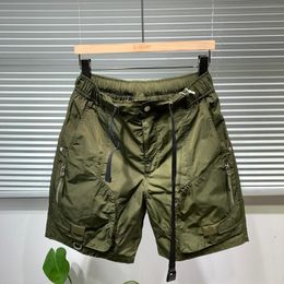 남성 반바지 Drawstring Multipocket American Retro Fashion Cropped Pants 하라주쿠 스타일 힙합 캐주얼 루즈 아웃 도어 오버올 230627