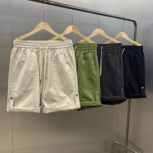 Pantalones cortos para hombres Bolsillos con cordón Cremallera Primavera Verano Ropa de calle Ropa de trabajo Pantalones sueltos hasta la rodilla MA867