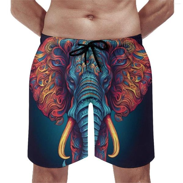 Pantalones cortos para hombre, tabla de elefante, líneas nítidas de verano, dibujado a mano, correr, Surf, playa, cómodos, estampado clásico, bañadores de gran tamaño