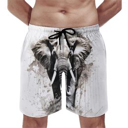 Pantalones cortos para hombres Tablero de elefante Dibujo de tinta de verano Pantalones cortos divertidos Hombres Deportes Fitness Diseño de secado rápido Troncos de playa