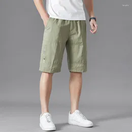 Shorts masculins brodés d'été solides poches élastiques bandage hauts bouton de la taille de vacances sports pantalon décontracté mode vintage