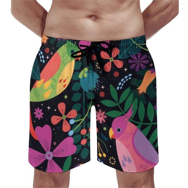 Short de bain pour hommes, planche d'oiseaux enchantés, perroquet d'été hawaïen, pantalon court de sport, Fitness, Design à séchage rapide