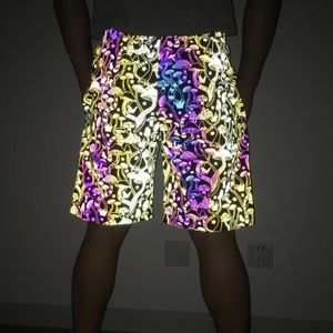 Heren Shorts Est Multicolor Reflecterende Paddestoel Mannen Zomer Nacht Glanzend Biker Vrouwen Korte Broek Paar Hip Hop Sexy Dames