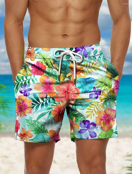 Horaire des shorts pour hommes courts de natation courte nage à crampons imprimé graphique floral floral sèche rapide décontracté hawaïian