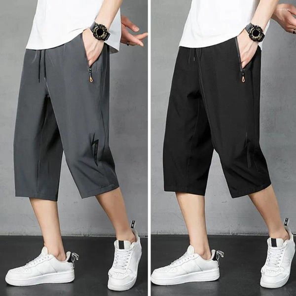 Shorts pour hommes Mode Pantalon de longueur de mollet Couleur unie Habillage Respirant Mâle Été Soie de glace recadrée