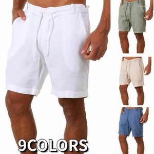 Shorts pour hommes Mode Casual Hommes d'été en lin et coton Pantalons courts Couleur unie