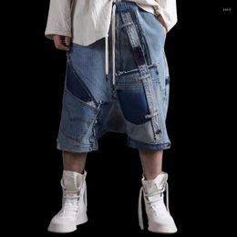 Pantanos cortos masculinos moda high street jeans streetwear cae de la entrepierna hip hop harem denim harajuku fondos de gran tamaño mosaico