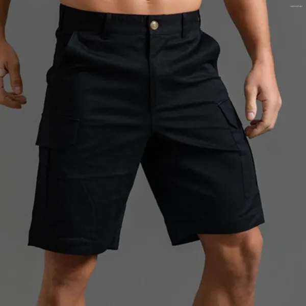 Shorts pour hommes Mode Taille Haute Boutons Troncs Été Slim Fit Noir Longueur Au Genou Hommes Vêtements Jambe Large Court