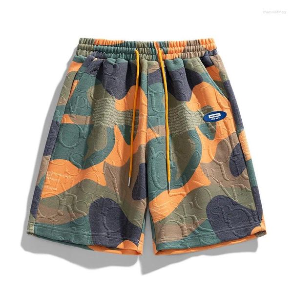 Shorts pour hommes Fashion imprimé à lacet Up Camouflage Board Vêtements 2024 Été lâche coréen élastique haute taille décontractée